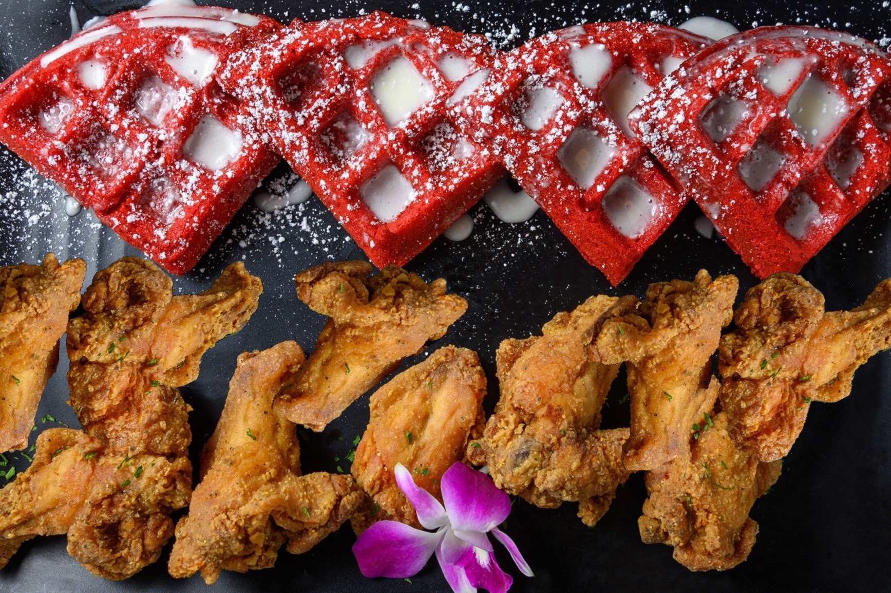Red Velvet Waffles & Chicken Wings